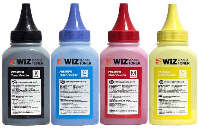 2회분 토너 리필 파우더 가루 4색 세트 삼성 무한레이저프린터 자가충전 파우다 위즈토너, 1세트, 리필 파우더 4색