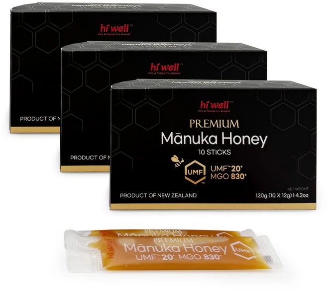 UMF20+ (MGO830+) 하이웰 뉴질랜드 마누카꿀 스틱 12gx10포, 3박스, 120g - 쿠팡