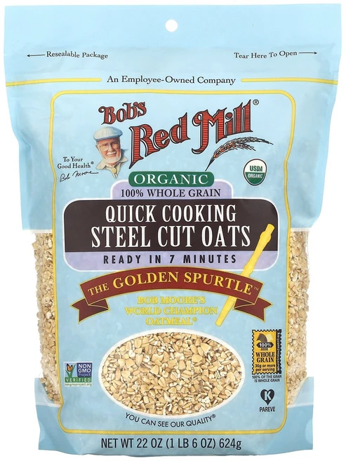 Bob's Red Mill 유기농 Quick Cooking 스틸컷 오트 통곡물 624g(1lb 6oz) Mill (밥스 레드 밀), 1개 - 쿠팡