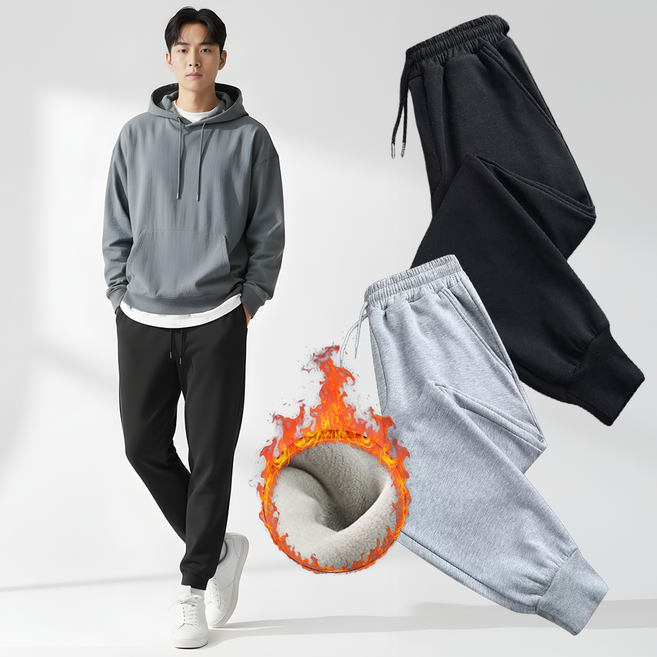 라리유 남자 기모 바지 방한 조거 털바지