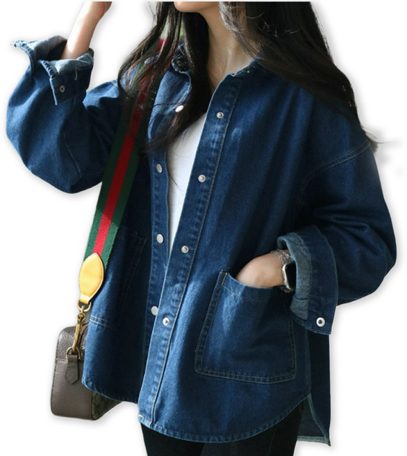 메리앤유 포켓 디테일 또또단추 오픈형 데님 자켓 청 남방 코트형