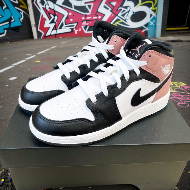 나이키 조던 1 미드 화이트 러스트 핑크 분홍 하이탑 여성용 스니커즈 신발 운동화 패션화