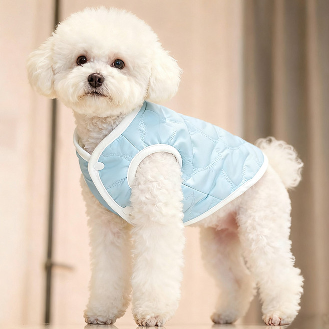 Jeernare 따뜻한 정전기 방지 강아지 옷 겨울용 강아지 패딩조끼 소프트 경량 고양이 옷 패딩조끼형, 1개, 불루
