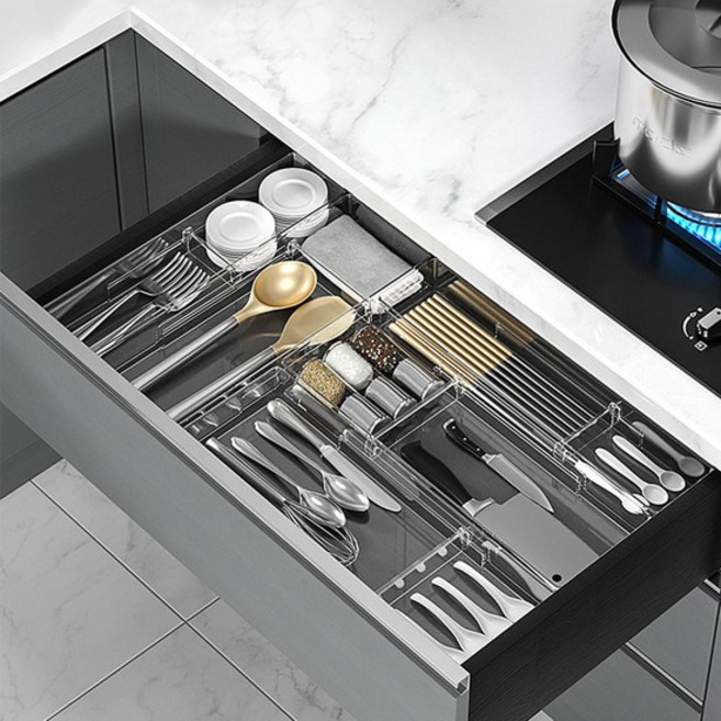 포모어 칸카니 수저 정리함 주방 수납 칸막이 싱크대 서랍 정리 투명 M 슬림형, 1개