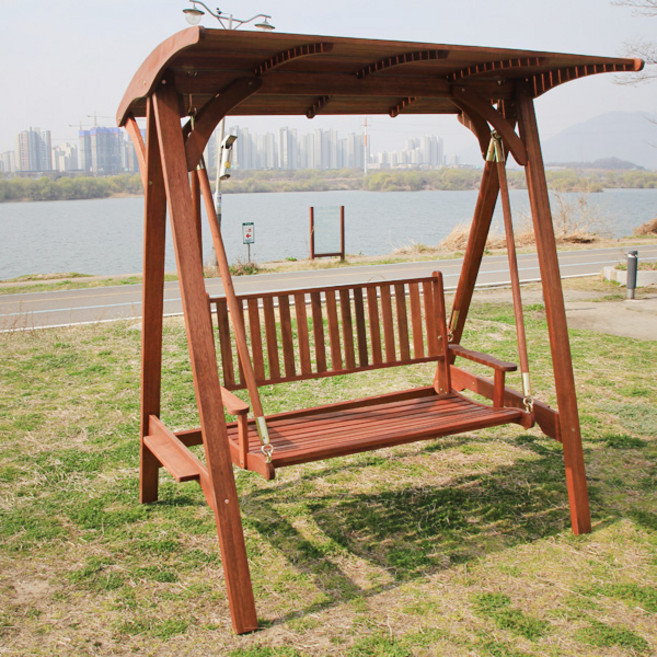 케루잉 원목 2인 그네 야외 정원 테라스 공원 휴게소 놀이터 흔들 간이 스윙 의자, 옅은 브라운