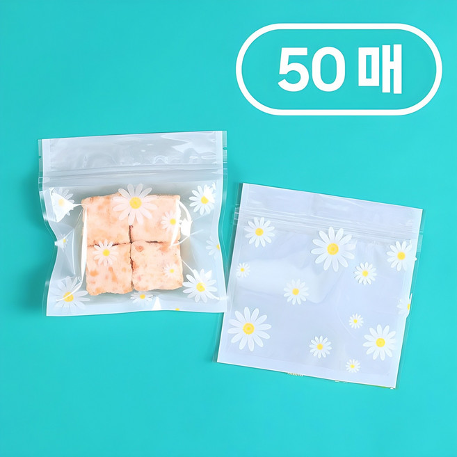 세모쇼핑백 귀여운 손잡이 지퍼백 포장봉투, 50매, 데이지 소형(손잡이 X)