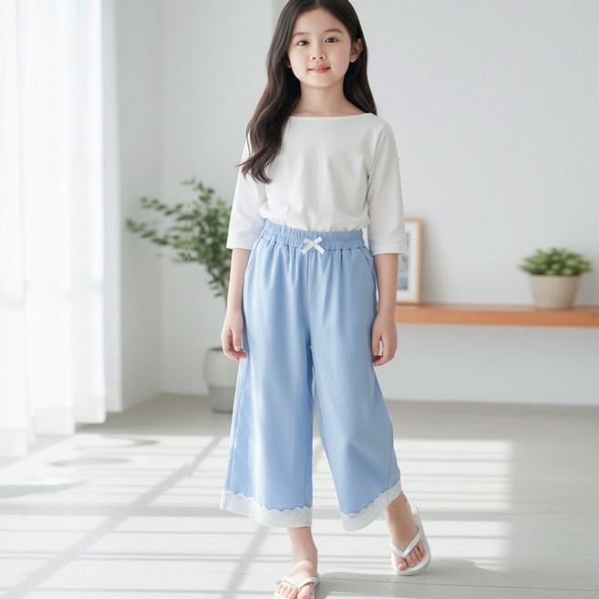 달콩슈 주니어용 찰랑찰랑 와이드 팬츠 레이스 바지 여아 DKW222