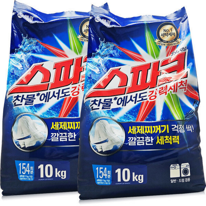 애경산업 스파크 ~대용량 세탁세제 가루세제 분말세제 일반드럼겸용 찬물전용, 10kg