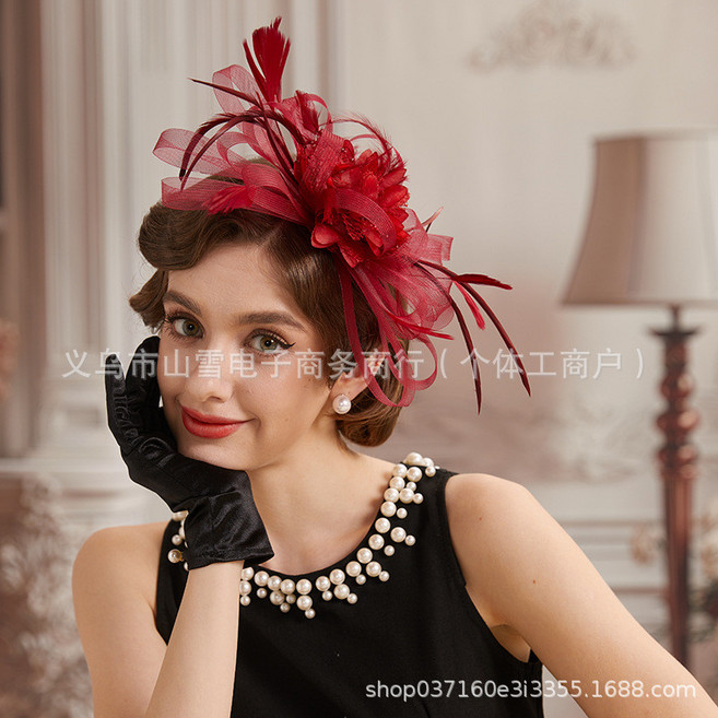 깃털 머리장식 망사 머리핀 액세서리 댄스 공연 화려한 무대 단체