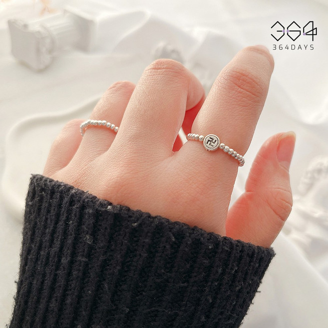 364days 925실버 행운의 만자 반지 2mm 은볼 비즈반지 불교 절모양 재물운 금전운 사업운 남녀공용 불교반지 사이즈선택가능