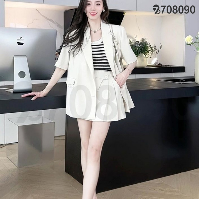 708090홍콩풍 고급감 반팔 정장 세트 여름신상 여성 루즈핏 슬림 정장 반바지 코디