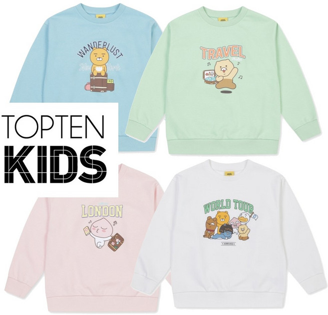 탑텐키즈 아동 여아 남아 봄 간절기 카카오 그래픽 콜라보 기본 맨투맨 티셔츠