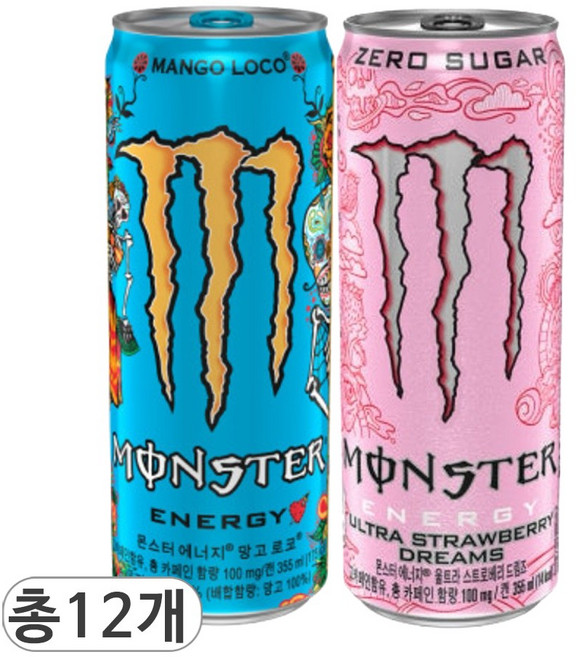 코카콜라 몬스터 에너지 망고로코 & 스트로베리 드림즈, 12개입, 355ml