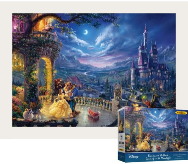 퍼즐피플 디즈니 킨케이드 명작 1000피스 직소퍼즐, 미녀와 야수 1000P 액자포함(우드화이트), 1개