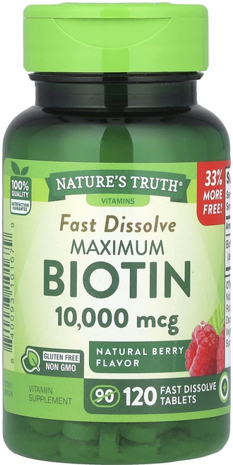 Nature's Truth 맥시멈 비오틴 천연 베리 맛 10000mcg 빠른 용해 정제 120정, NaturesTruth맥시멈비오틴천연베리맛10000mc, 1개 - 쿠팡