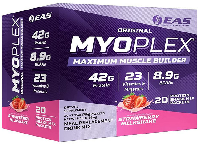 EAS 오리지널 묘플렉스 맥시멈 머슬 빌더 스트로베리 밀크쉐이크 20개입 1세트 총 1.56kg, 1개