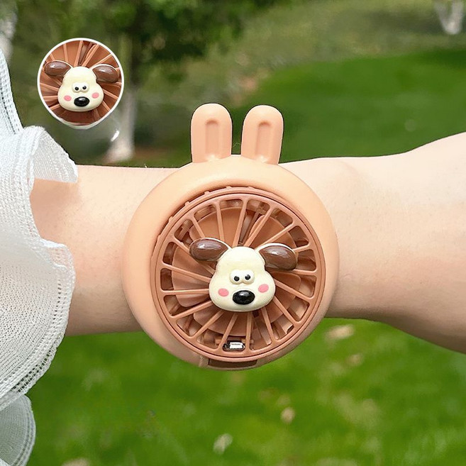 픽슝 시계선풍기 손목밴드 USB충전 휴대용 팔찌 선풍기, 멍멍 브라운, 300mAh