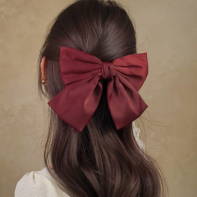 초콜리트쥬얼리 모르피 7컬러 새틴 공단 반머리 자동 드롭 왕리본 헤어핀