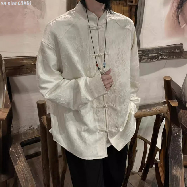 唐裝中國風長袖襯衫男冷淡系外套高級感穿搭中式盤扣立領襯衣男款