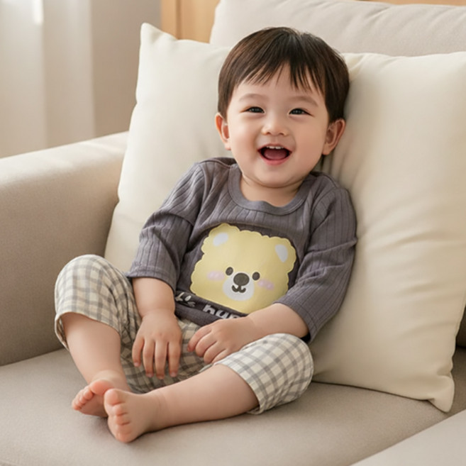 몽실이 컬러풀 애니멀 순면 7부 실내복 베어 호랑이 귀여운 여아 남아 홈웨어 상하세트