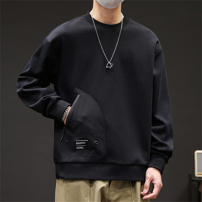 TKX 남성 캐주얼 가을 봄 라운드넥 주머니 디자인 맨투맨 무지 기본핏 빅사이즈 KW69