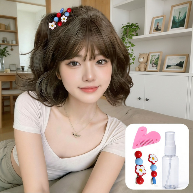 Novah 여성용 웨이브 단발가발 자연스러운 통가발 수제 귀여운 룩 30cm, 1개, 브라운