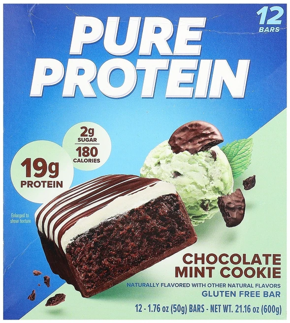 Pure Protein 글루텐 무함유 바 초콜릿 민트 쿠키 12개입 개당 50g(1.76oz) Protein (퓨어 프로틴), Pure Protein, 글루텐 무함유 바, 초콜릿 민 - 쿠팡