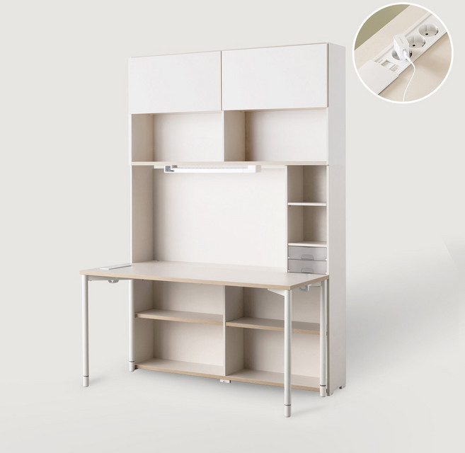 리바트하움 오브제 1400 6단 학생 책상세트 콘센트형(도어/조명), 소프트화이트