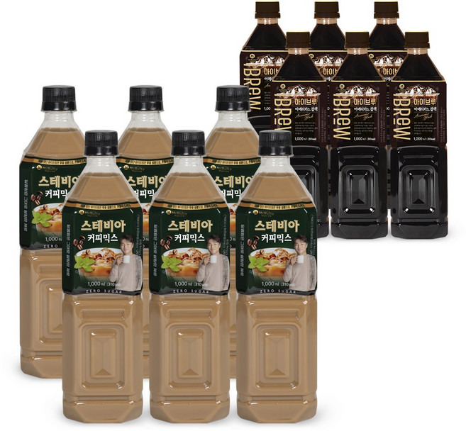 스테비아 커피믹스 1리터 6입 + 아메리카노 블랙 1리터 6입, 12개, 1L