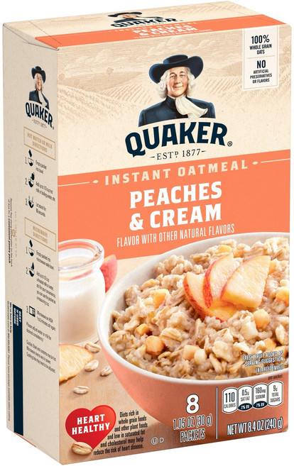퀘이커 인스턴트 오트밀 피치 복숭아 & 크림 8팩입 Quaker Instant Oatmeal Peaches & Cream 8Pack, 1개, 240g