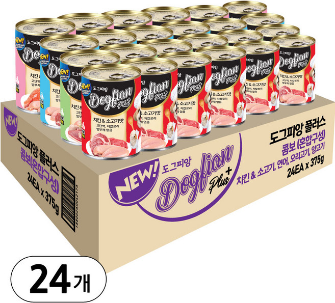 도그피앙 플러스 375g 콤보 강아지 간식 캔, 24개, 플러스 콤보