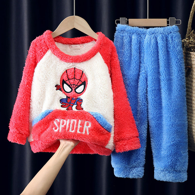 ForU 항공배송 가을 겨울 아동 잠옷 플란넬 소년 소녀 아기의 여분의 두꺼운 산호 양털 작은 소년 큰 아동 홈