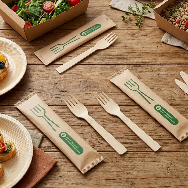 일회용 대나무 포크 160mm 위생 종이 낱개 포장, 100개, 1개