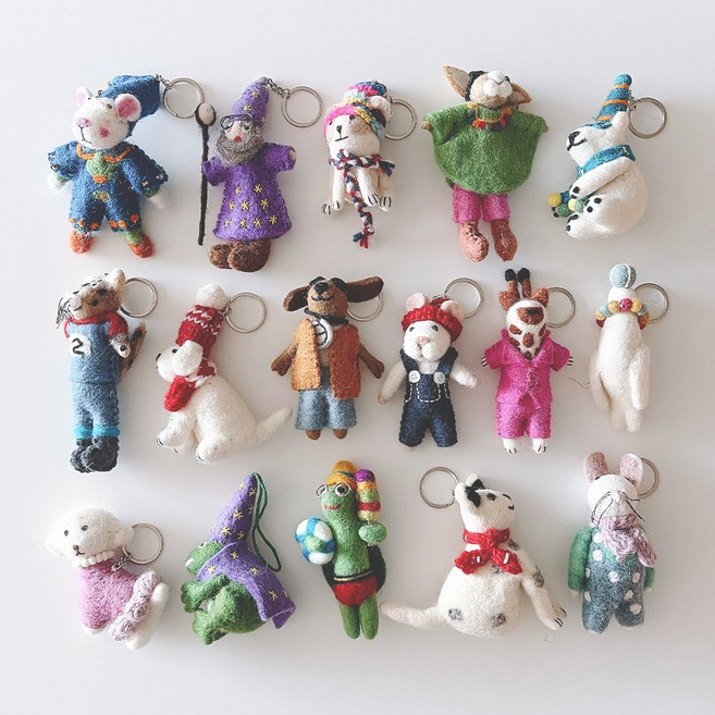오릴리 네팔 핸드메이드 양모 펠트 동물 캐릭터 인형 키링