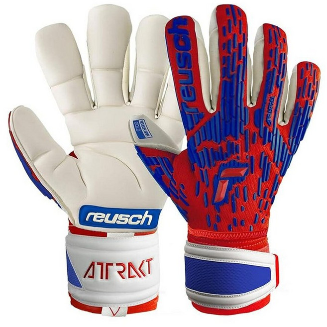 Reusch Attrakt Freegel 골드 핑거 서포트 골키퍼 장갑 축구 유연성 통기성 내구성 인조 잔디 및 단단한 표면용 레드/블루/화이트 사이즈 10