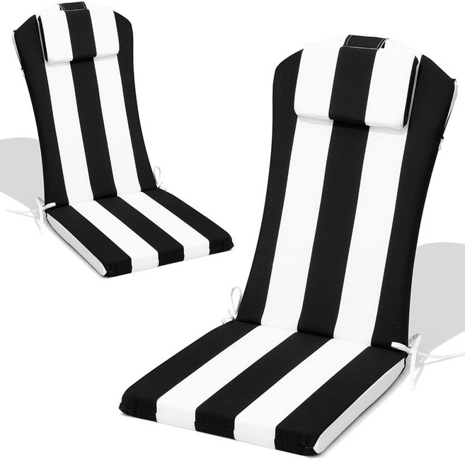 CRESTLIVE 127X50.8CM(50X20인치) SUNBRELLA ADIRONDACK 의자 쿠션 받침대 머리 변색 포함 발수성 방지 백 파티오용 하이 흔들, 스트라이프 블랙 화이트