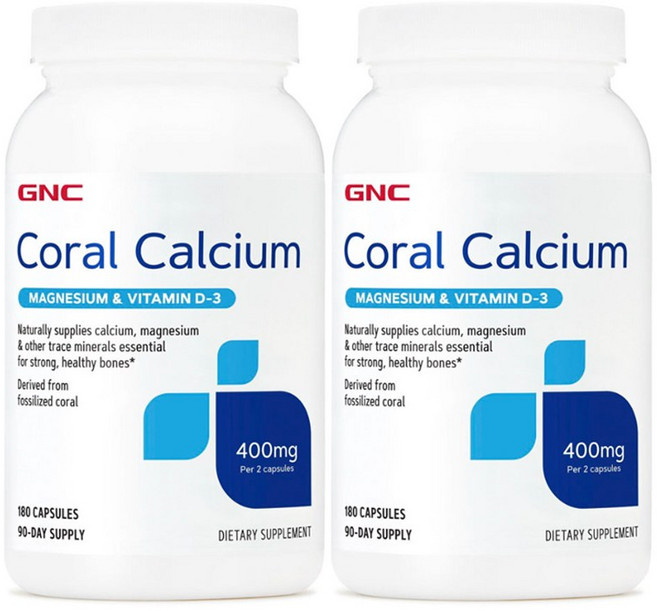 GNC 코랄 칼슘 마그네슘 & 비타민 D3 400mg 캡슐, 180정, 2개