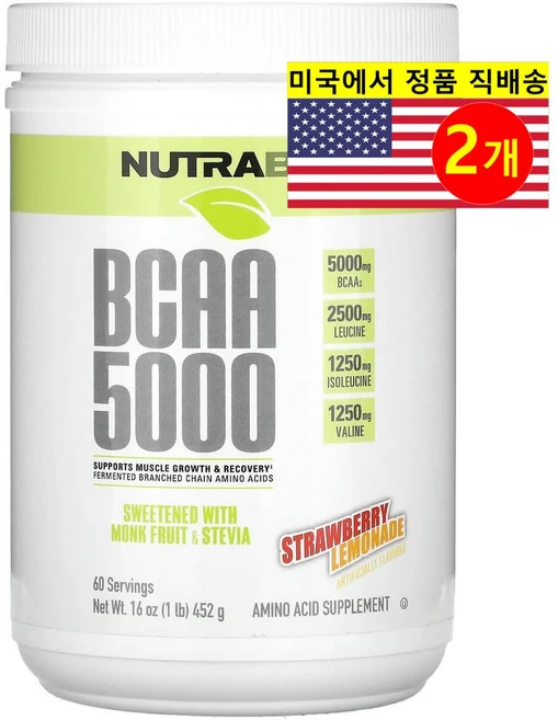 뉴트라바이오 BCAA 5000 딸기 레모네이드 452g, 2개 - 쿠팡