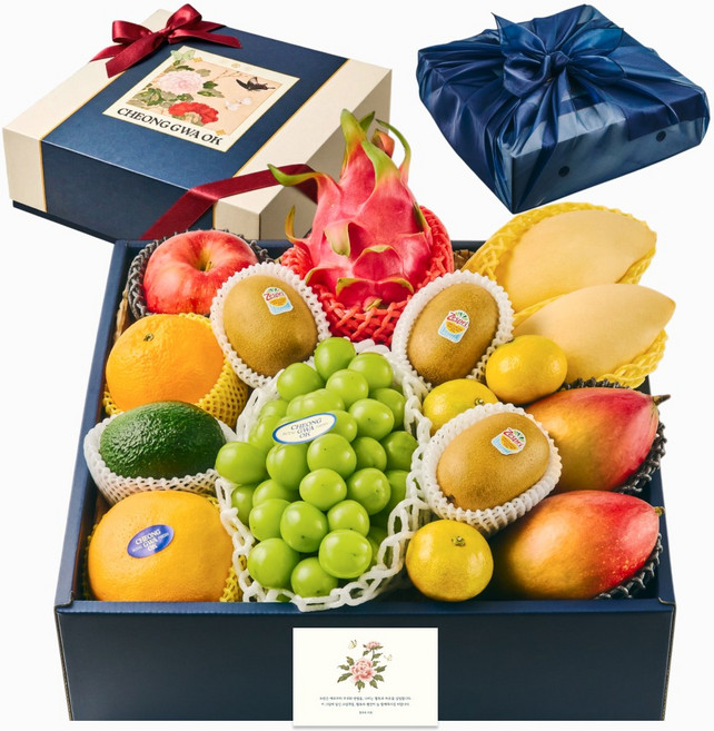 청과옥 실패없는 프리미엄 고당도 혼합 과일선물세트, 고급세트 + 보자기, 1세트