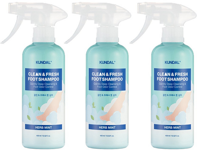 쿤달 클린 앤 프레시 풋 샴푸 허브민트향, 3개, 400ml