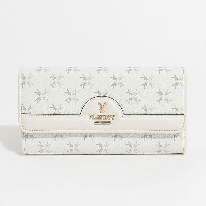 PLAYBOY 三折式翻蓋長夾 White Bunny系列 米白色