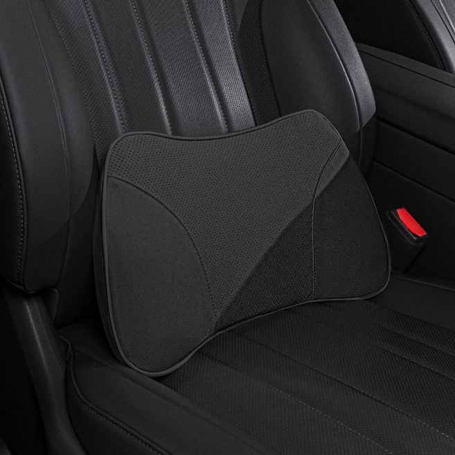 차량용 목쿠션 허리쿠션 프리미엄 요트 가죽 클라우드 솜 메모리폼 숨쉬는 타공 원단 목 보호 쿠션 사계절 공용 통기성 타공 자동차 시트 등받이 쿠션, [럭셔리 블랙] 허리쿠션, 1개