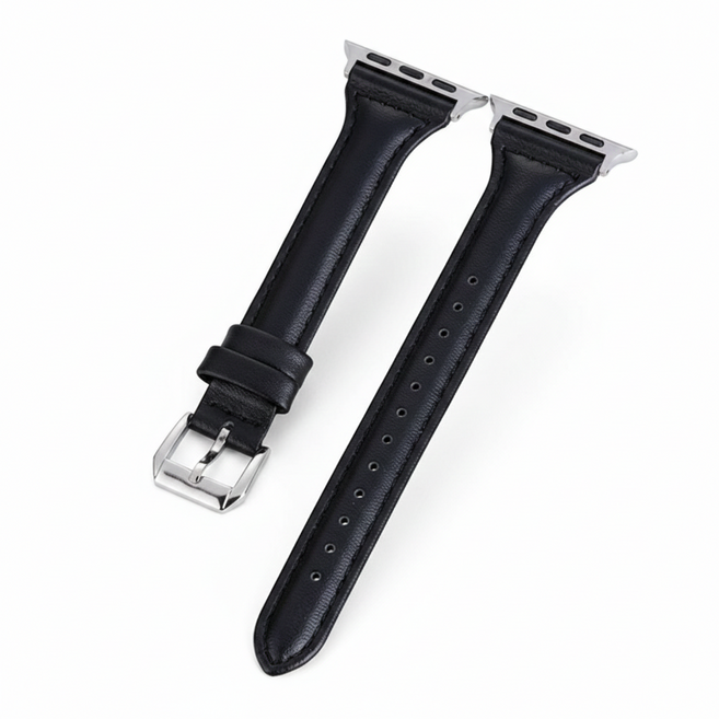 BuGeum 애플워치 가죽 호환 밴드 시계줄 울트라 11 10 9 8 7 6 5 4 3 2 SE2 SE3, 1개, 블랙