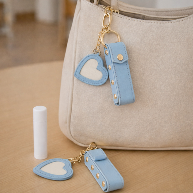 뚱스몰 하트거울 립밤키링 백참 분실방지 파우치 키링