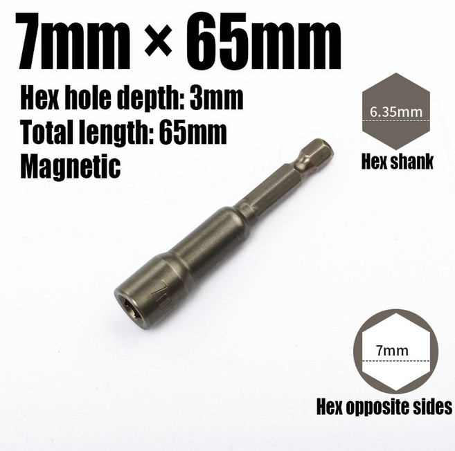 1PCS 24MM 육각 충격 비트 렌치 드릴 스크루 섕크 드라이버 노즐 너트 어댑터 슬리브 자기 소켓, 7mm x 65mm, 1개