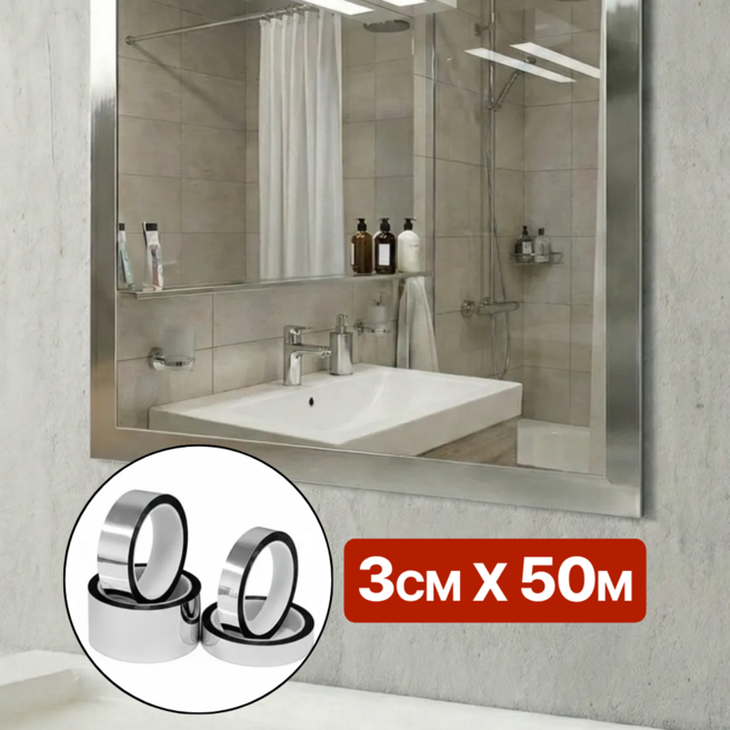 벨로브 욕실 거울 녹보수 테이프 방수시트지 띠시트지, 실버