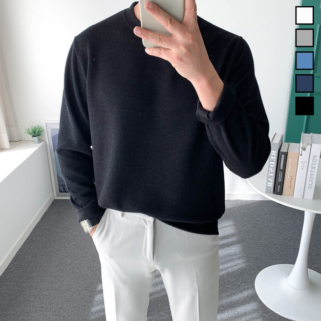 놈시크 95-130 남성 봄 니트 티셔츠 쫀쫀스판 골지 오버핏 긴팔티 빅사이즈