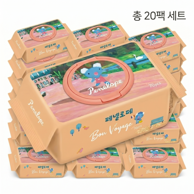 페넬로페 본보야지 메종 아기물티슈 캡형, 55g, 70매, 20개