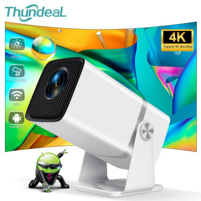 미니 빔 프로젝터 미니빔 가정용 캠핑용 미니 ThundeaL 4K 풀 HD FHD TD80W 안드로이드 WiFi 3D 홈 시어터 TD80 휴대용 회의 비디오 PK HY320, Android Version, 미국 플러그