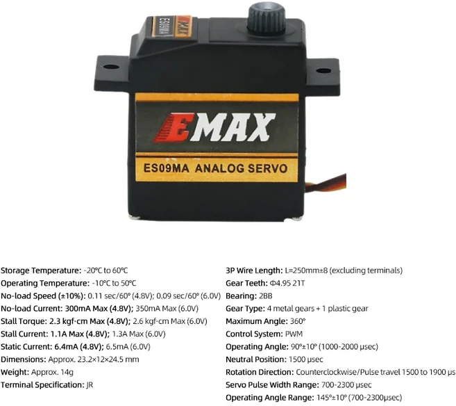 EMAX 아날로그 서보 메탈 스티어링 기어 마이크로 RC 고정익 비행기 450 헬리콥터용, 03 1PCS ES09MA, 01 빠른